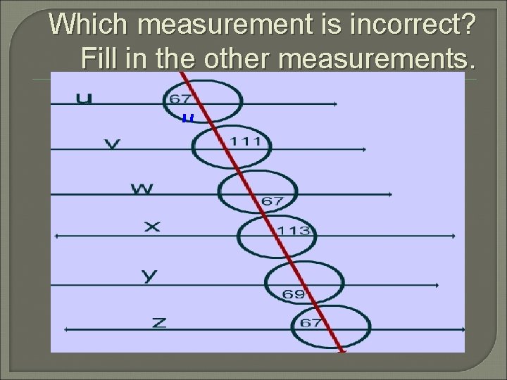 Which measurement is incorrect? Fill in the other measurements. 