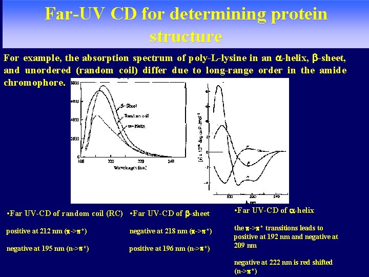 Far-UV CD for determining protein structure For example, the absorption spectrum of poly-L-lysine in Far-UV CD for determining protein structure For example, the absorption spectrum of poly-L-lysine in