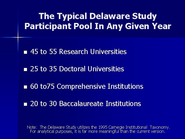 The Typical Delaware Study Participant Pool In Any Given Year n 45 to 55