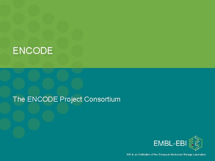 ENCODE The ENCODE Project Consortium EBI is an Outstation of the European Molecular Biology