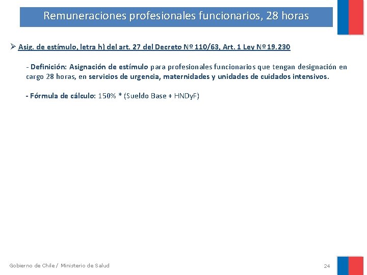 Remuneraciones profesionales funcionarios, 28 horas Ø Asig. de estímulo, letra h) del art. 27