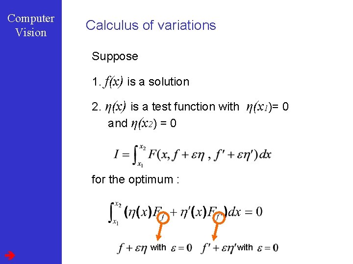 Computer Vision Calculus of variations Suppose 1. f(x) is a solution 2. η(x) is