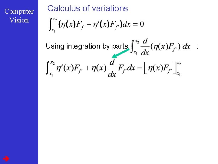 Computer Vision Calculus of variations Using integration by parts : 