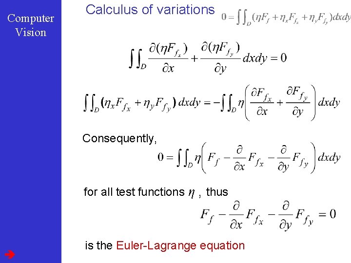 Computer Vision Calculus of variations Consequently, for all test functions η , thus is