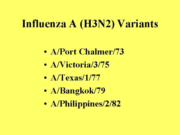 Influenza A (H 3 N 2) Variants • • • A/Port Chalmer/73 A/Victoria/3/75 A/Texas/1/77