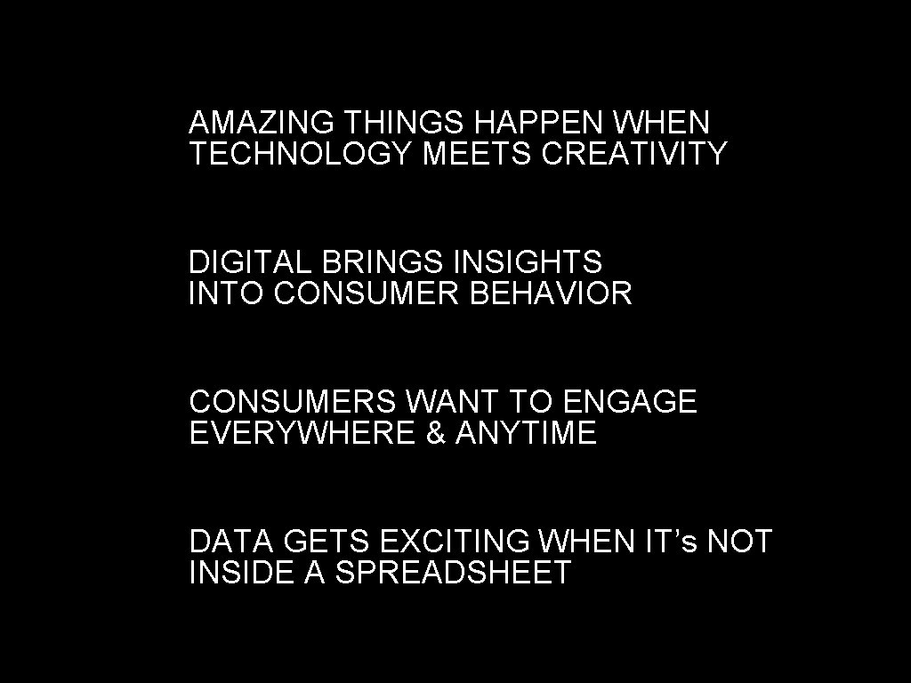 AMAZING THINGS HAPPEN WHEN TECHNOLOGY MEETS CREATIVITY DIGITAL BRINGS INSIGHTS INTO CONSUMER BEHAVIOR CONSUMERS