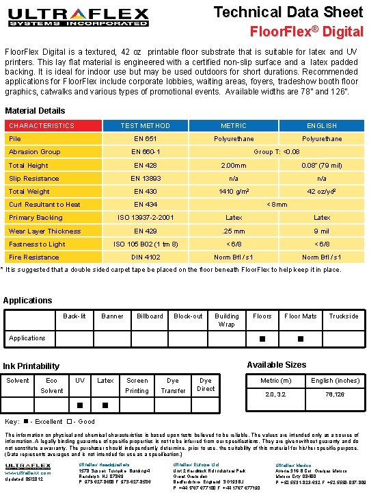 Technical Data Sheet Floor. Flex® Digital Floor. Flex Digital is a textured, 42 oz