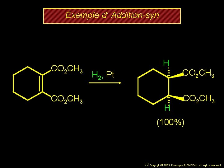 Exemple d’ Addition-syn CO 2 CH 3 H H 2, Pt H CO 2