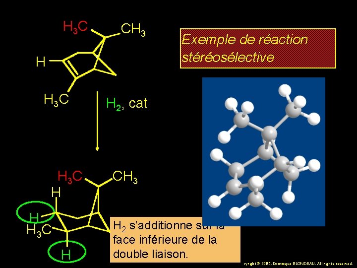 H 3 C CH 3 H H 3 C H Exemple de réaction stéréosélective