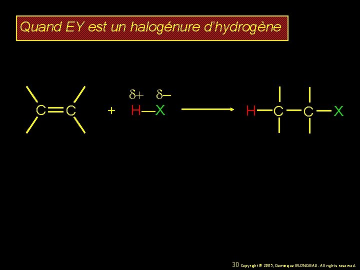 Quand EY est un halogénure d’hydrogène C C d+ d– + H—X H C