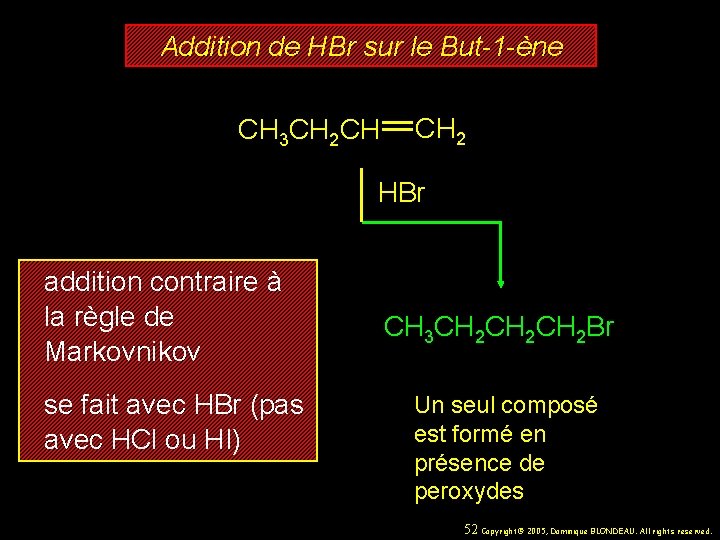 Addition de HBr sur le But-1 -ène CH 3 CH 2 CH CH 2