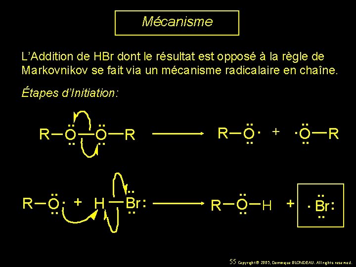 Mécanisme L’Addition de HBr dont le résultat est opposé à la règle de Markovnikov