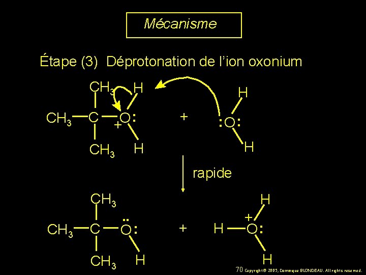 Mécanisme Étape (3) Déprotonation de l’ion oxonium CH 3 C H : O +