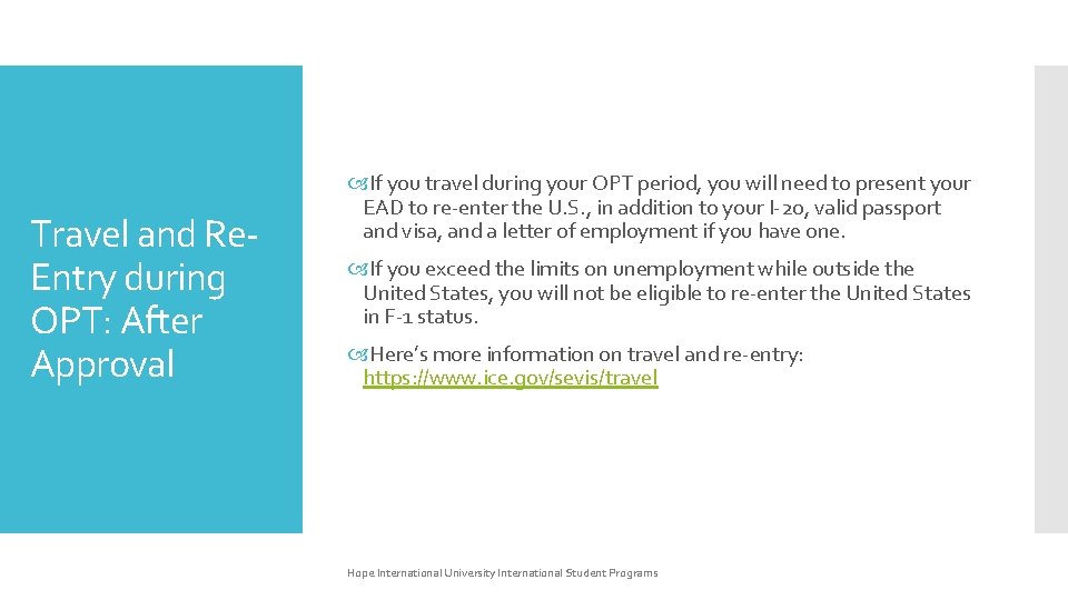 Travel and Re. Entry during OPT: After Approval If you travel during your OPT Travel and Re. Entry during OPT: After Approval If you travel during your OPT