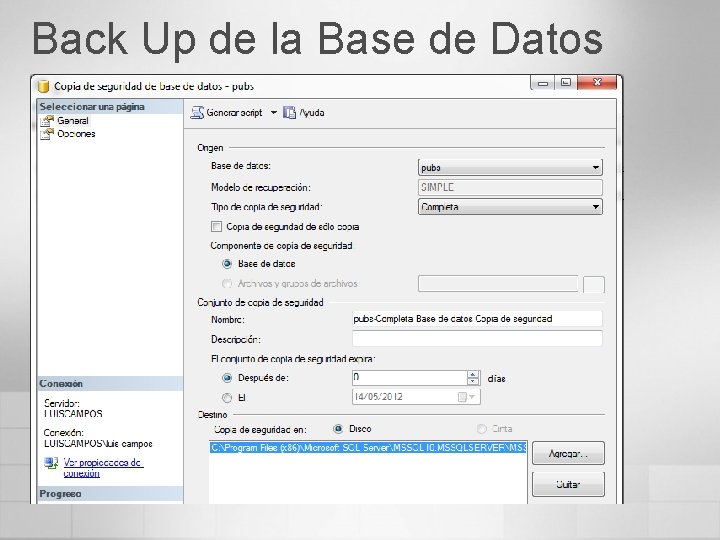 Back Up de la Base de Datos 