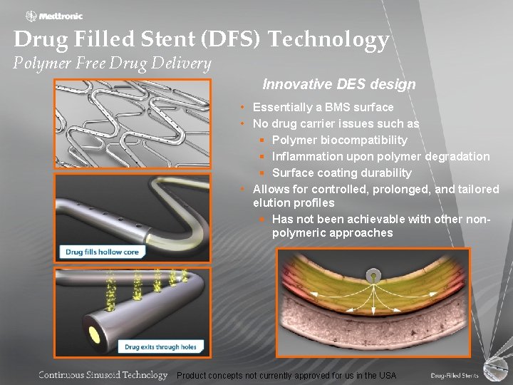 Drug Filled Stent (DFS) Technology Polymer Free Drug Delivery Innovative DES design • Essentially
