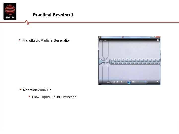 Practical Session 2 • Microfluidic Particle Generation • Reaction Work Up • Flow Liquid