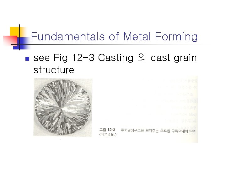 Fundamentals of Metal Forming n see Fig 12 -3 Casting 의 cast grain structure