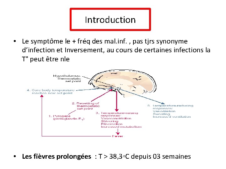 Introduction • Le symptôme le + fréq des mal. inf. , pas tjrs synonyme