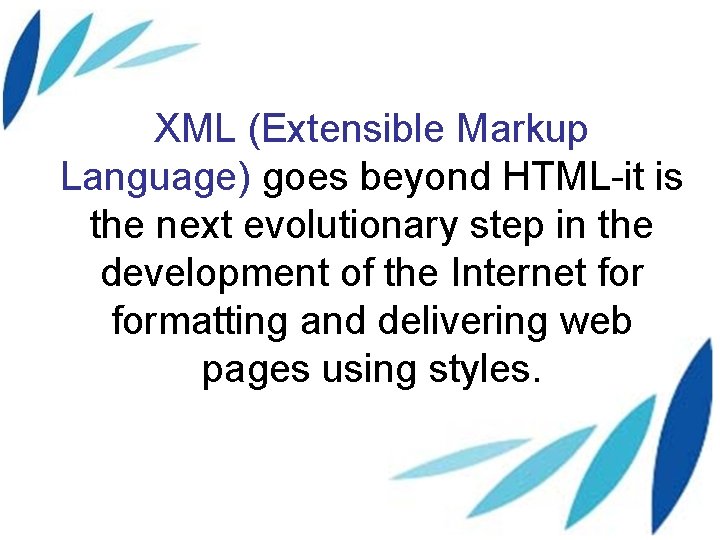 XML (Extensible Markup Language) goes beyond HTML-it is the next evolutionary step in the