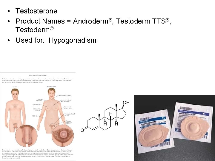  • Testosterone • Product Names = Androderm®, Testoderm TTS®, Testoderm® • Used for: