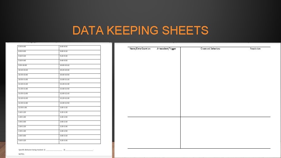 DATA KEEPING SHEETS 