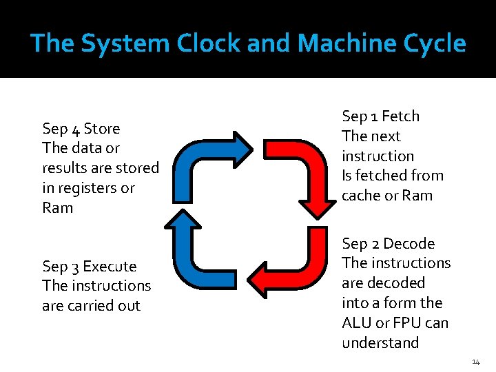 The System Clock and Machine Cycle Sep 4 Store The data or results are