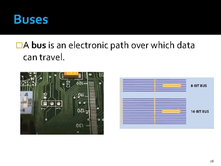 Buses �A bus is an electronic path over which data can travel. 26 