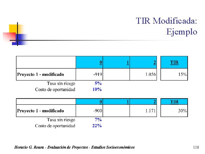 TIR Modificada: Ejemplo Horacio G. Roura - Evaluación de Proyectos - Estudios Socioeconómicos 116