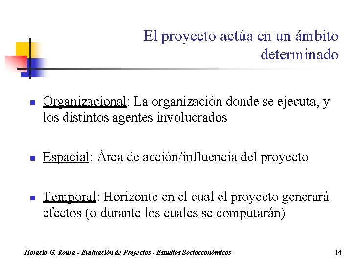 El proyecto actúa en un ámbito determinado n n n Organizacional: La organización donde