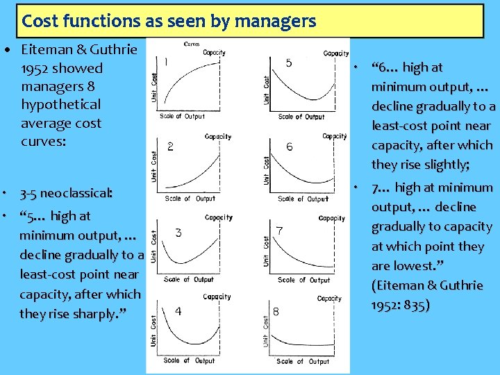 Cost functions as seen by managers • Eiteman & Guthrie 1952 showed managers 8