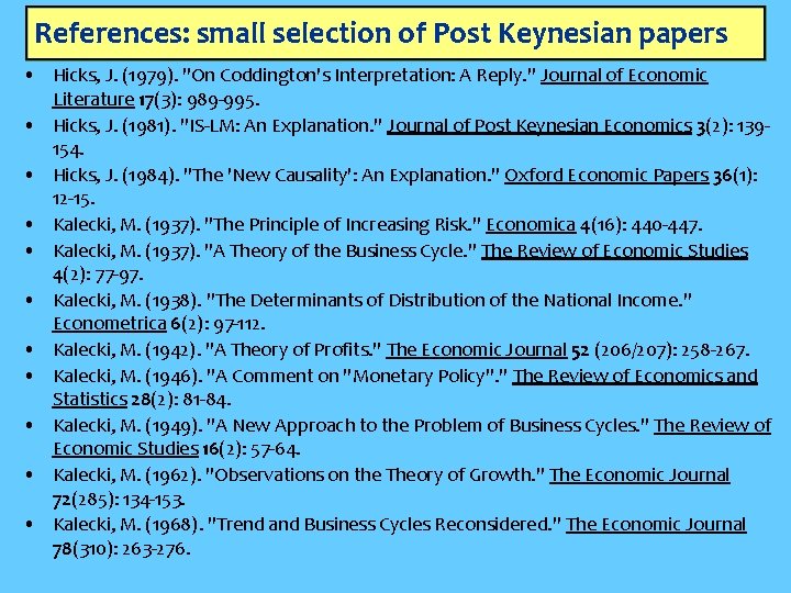References: small selection of Post Keynesian papers • Hicks, J. (1979). "On Coddington's Interpretation: