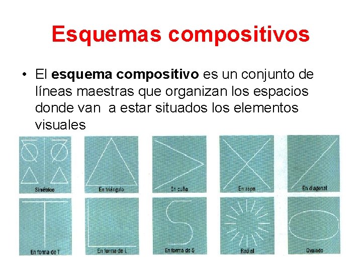 Esquemas compositivos • El esquema compositivo es un conjunto de líneas maestras que organizan