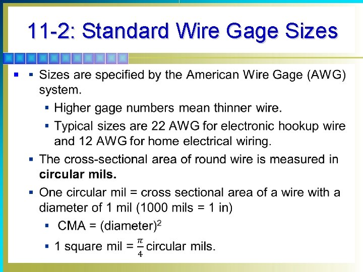 11 -2: Standard Wire Gage Sizes § 