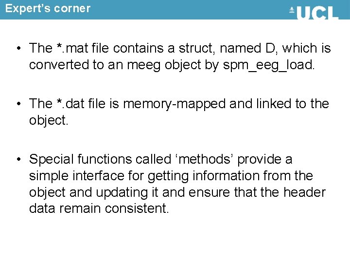 Expert’s corner • The *. mat file contains a struct, named D, which is