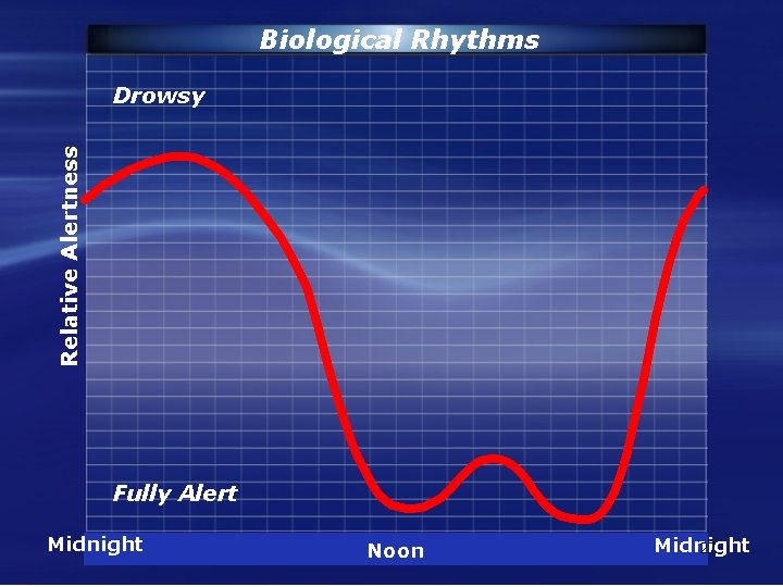 Biological Rhythms Relative Alertness Drowsy Fully Alert Midnight Noon Midnight 27 