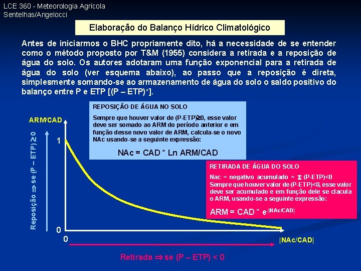 LCE 360 - Meteorologia Agrícola Sentelhas/Angelocci Elaboração do Balanço Hídrico Climatológico Antes de iniciarmos