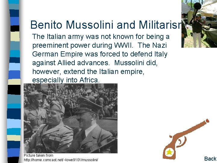 Benito Mussolini and Militarism The Italian army was not known for being a preeminent Benito Mussolini and Militarism The Italian army was not known for being a preeminent