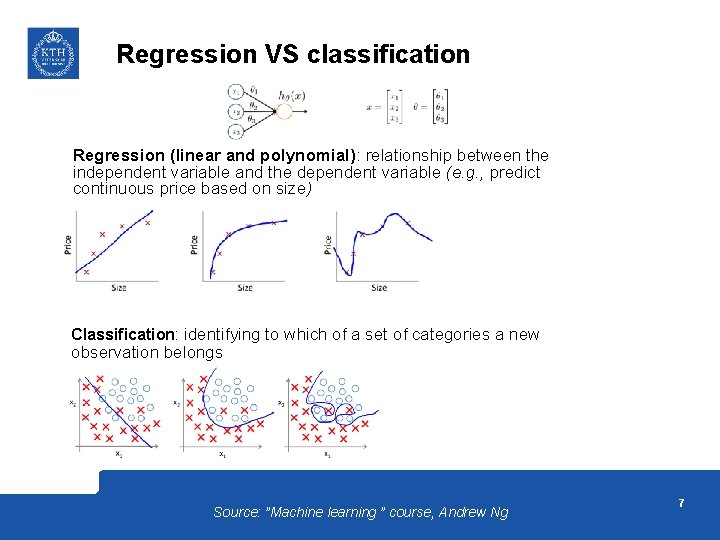 Regression VS classification Regression (linear and polynomial): relationship between the independent variable and the