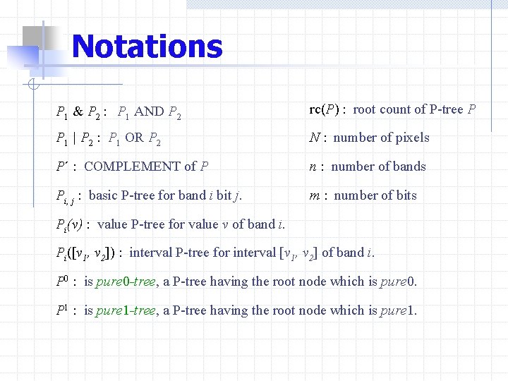 Notations P 1 & P 2 : P 1 AND P 2 rc(P) :