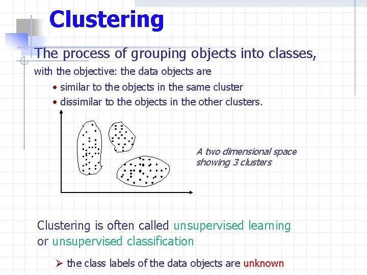 Clustering The process of grouping objects into classes, with the objective: the data objects