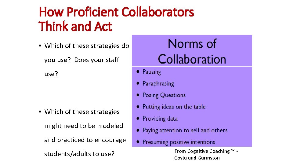 How Proficient Collaborators Think and Act • Which of these strategies do you use?