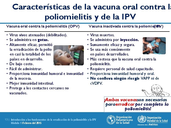 Características de la vacuna oral contra la poliomielitis y de la IPV Vacuna oral