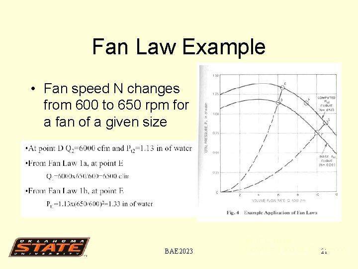 Fan Law Example • Fan speed N changes from 600 to 650 rpm for