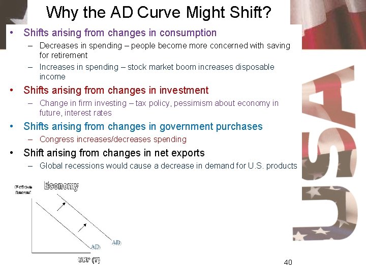 Why the AD Curve Might Shift? • Shifts arising from changes in consumption –
