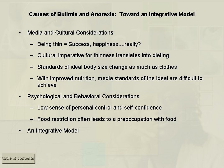 Causes of Bulimia and Anorexia: Toward an Integrative Model • Media and Cultural Considerations