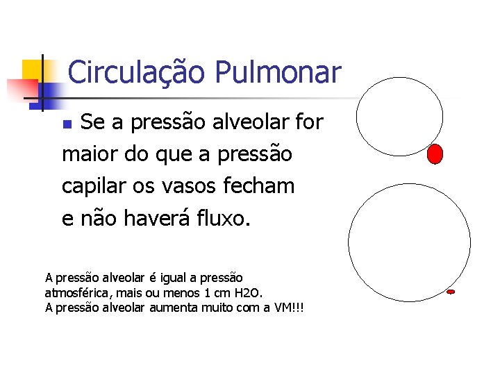 Circulação Pulmonar Se a pressão alveolar for maior do que a pressão capilar os