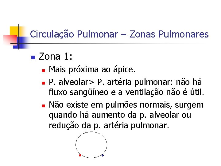 Circulação Pulmonar – Zonas Pulmonares n Zona 1: n n n Mais próxima ao