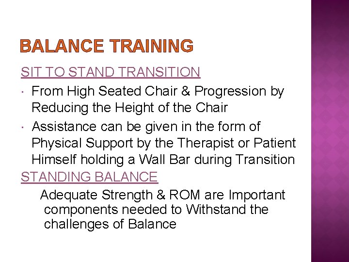 BALANCE TRAINING SIT TO STAND TRANSITION From High Seated Chair & Progression by Reducing