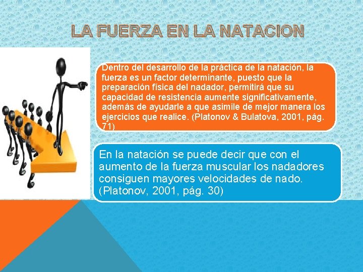 LA FUERZA EN LA NATACION Dentro del desarrollo de la práctica de la natación,